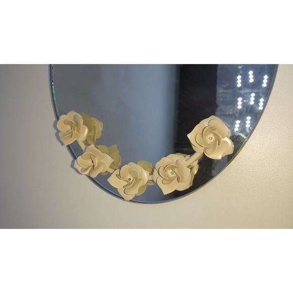 DRESSER TABLE TOP OVAL MIRROR WITH FLOWERS - Picture 3 of 9